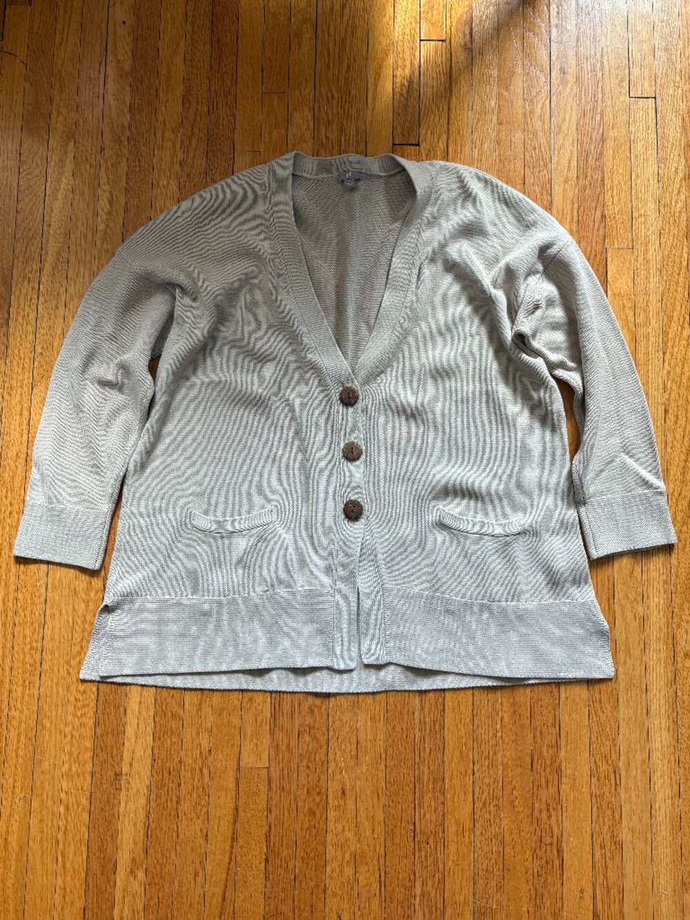 J. Jill V-Neck Khaki Beige Cotton Blend Boxy Cardigan Sweater XL